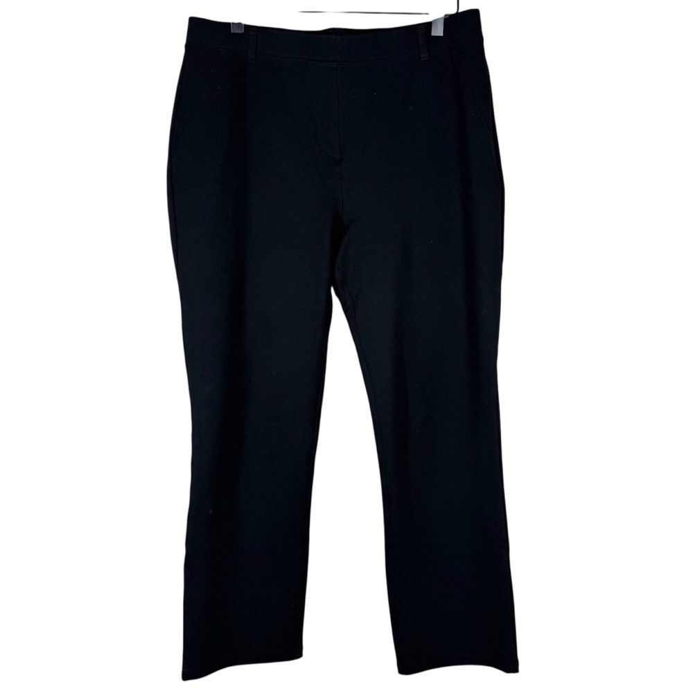 Quince Ultra Stretch Black Ponte Straight Leg Pants Elastic Waist Large Petite